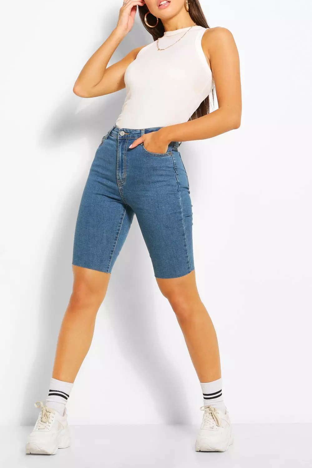 Longline clearance denim short